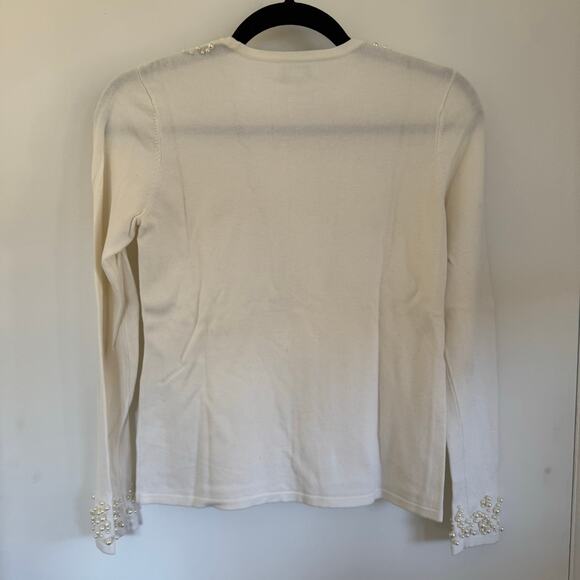 Charter Club Womens Pearl Beaded Embellished Cream Crew Neck Sweater Size Small - Picture 2 of 7